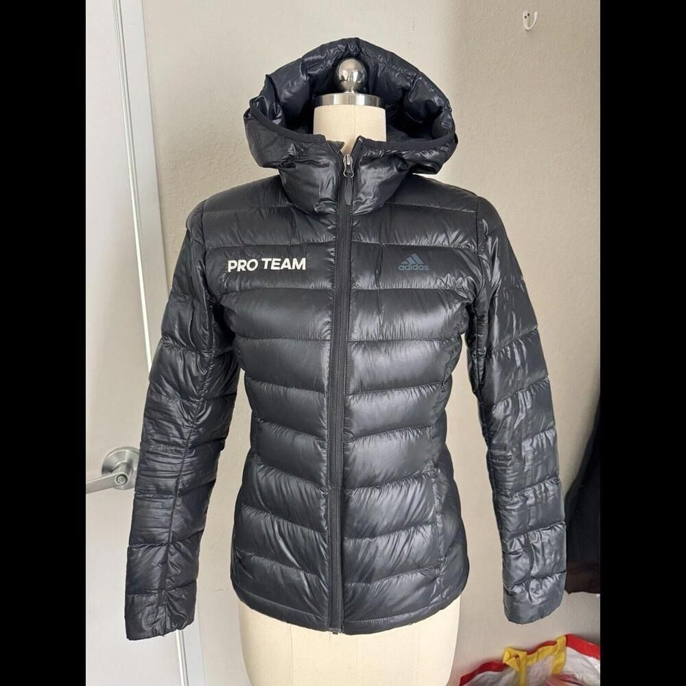 ADIDAS Puffer Jacket Women’s Small S Black Down Insulated Hooded